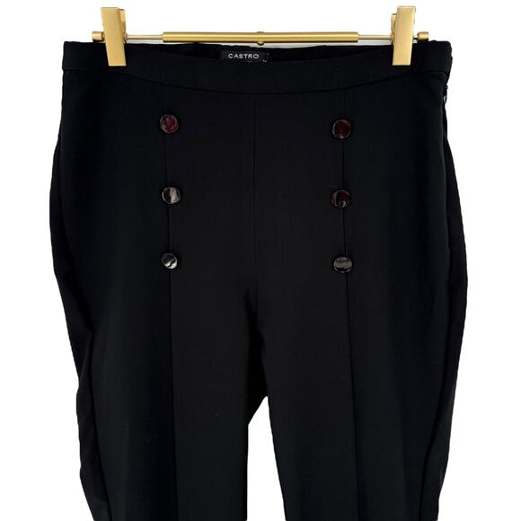 VTG Y2K Castro Women S Black Pants w Buttons Mini Flare High Rise Office Siren - Picture 2 of 6